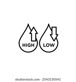 Low and high cholesterol icon set. outlined and solid filled versions.