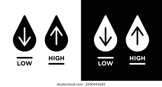 Low and high cholesterol icons vectors set in solid style.