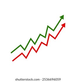 Graph mit niedrigem bis hohem grünen roten Pfeil, Statistik des Geschäftswachstums, steigende hohe Vektorgrafik 