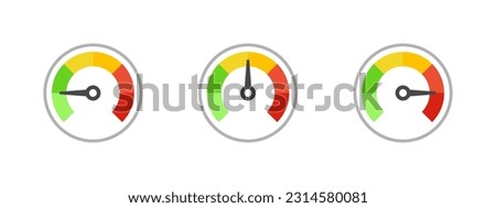 Low high medium priority icon set. Poor or good progress scale measurement, pressure power or car fuel level. Vector illustration.