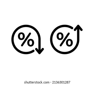 Low and high percent icon, down and growth gdp. interest rate, increase icon, percentage rise. Percent in circle with arrow up and down sign. Vector symbol