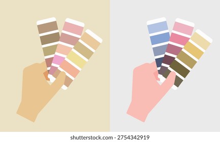 Low and High Saturation Color Swatch Palette in Hand Flat Vector Illustration