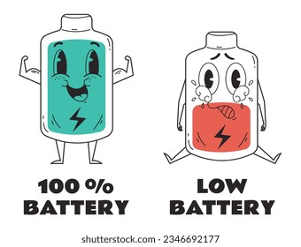 Low hight empty full battery power energy concept. Vector flat graphic design illustration
