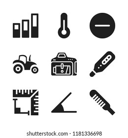 low icon. 9 low vector icons set. tractor side view, thermometer and minus icons for web and design about low theme