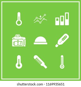 low icon. 9 low vector set. thermometer, bosu ball, battery levels and lowering graph icons for web and design about low theme