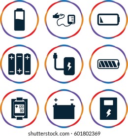 low icons set. Set of 9 low filled icons such as blood pressure measure, blood pressure, low battery