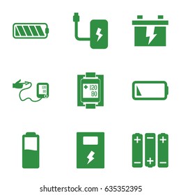 Low icons set. set of 9 low filled icons such as battery, blood pressure measure, blood pressure