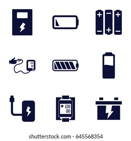Low icons set. set of 9 low filled icons such as battery, blood pressure measure, blood pressure