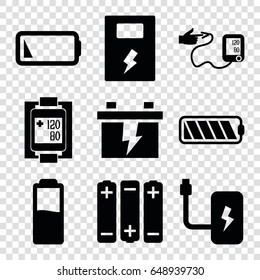 Low icons set. set of 9 low filled icons such as battery, blood pressure measure, blood pressure