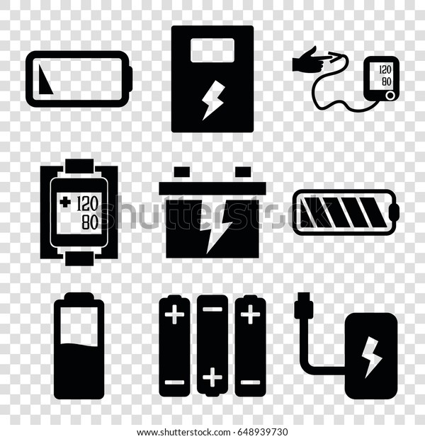 Low icons set. set of 9\
low filled icons such as battery, blood pressure measure, blood\
pressure