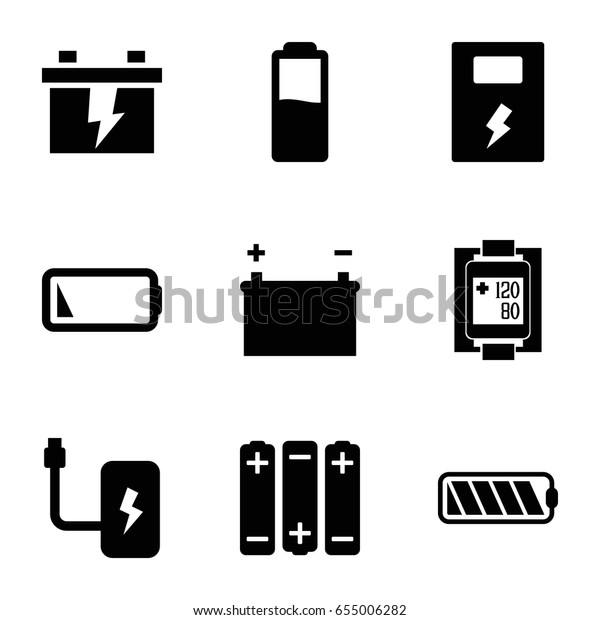 Low icons set. set of 9 low filled icons\
such as battery, blood pressure\
measure