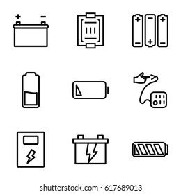 Low icons set. set of 9 low outline icons such as battery, blood pressure measure, blood pressure