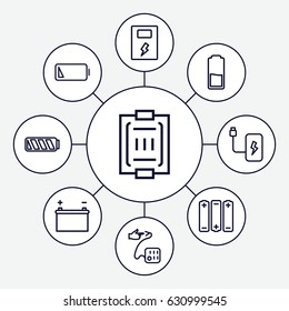 Low icons set. set of 9 low outline icons such as blood pressure measure, blood pressure, low battery