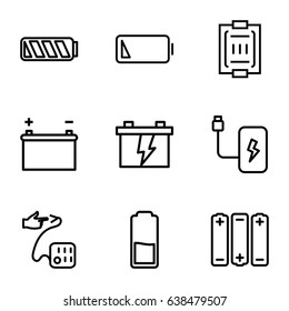 Low icons set. set of 9 low outline icons such as battery, blood pressure measure, blood pressure