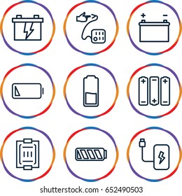 Low icons set. set of 9 low outline icons such as battery, blood pressure measure, blood pressure