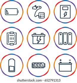 Low icons set. set of 9 low outline icons such as battery, blood pressure measure, blood pressure