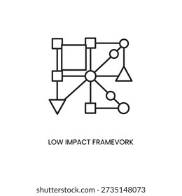 Low impact framework diagram with geometric shapes and lines on white background