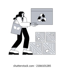 Ilustración vectorial de concepto abstracto de empaquetado de bajo impacto. Caja de envío sostenible, materiales de embalaje innovadores, ecommerce, contenedor ecológico, reciclable, metáfora abstracta de basura cero.