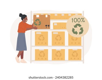 Ilustración de vectores de concepto aislado de bajo impacto de empaque. Caja de envío sostenible, materiales de embalaje innovadores, ecommerce, contenedores ecológicos, reciclables, concepto de vectores de residuos cero.