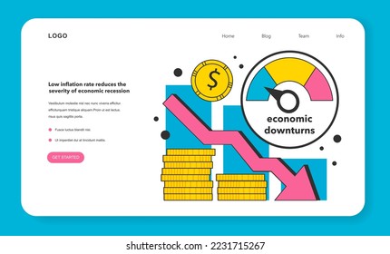 Low inflation rate reduces the severity of economic recession web banner or landing page. Economics crisis and value of money decline. State economy during recession. Flat vector illustration