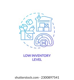 Low inventory level blue gradient concept icon. More space. Lean manufacturing. Stock turnover abstract idea thin line illustration. Isolated outline drawing. Myriad Pro-Bold fonts used