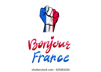 Low key picture of a fist painted in colors of france flag art