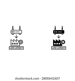 Low latency network diagram with server and factory icons data transfer data center industrial aut