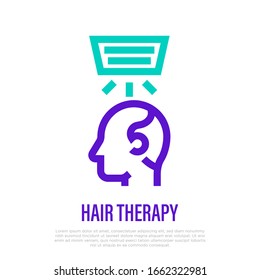 Low Level Laser Therapy For Hair Loss And Regrowth. Thin Line Icon. Medical Treatment: Hair Therapy For Alopecia. Healthcare Vector Illustration.