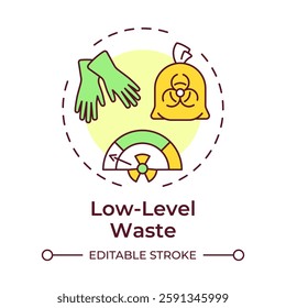 Low level waste multi color concept icon. Minimal shielding for safe handling. Type of nuclear processed materials. Round shape line illustration. Abstract idea. Graphic design. Easy to use in booklet