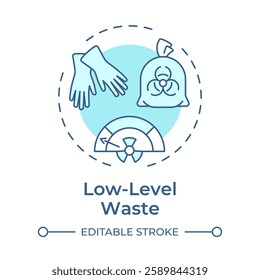 Low level waste soft blue concept icon. Minimal shielding for safe handling. Type of nuclear processed materials. Round shape line illustration. Abstract idea. Graphic design. Easy to use in booklet