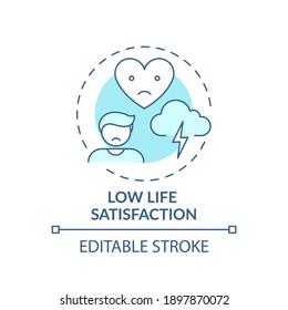 Low life satisfaction concept icon. Procrastination effect idea thin line illustration. Depression symptoms. Low mood. Injured self-esteem. Vector isolated outline RGB color drawing. Editable stroke