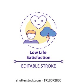Low life satisfaction concept icon. Procrastination effect idea thin line illustration. Depression symptoms. Long-lasting sadness, fatigue. Vector isolated outline RGB color drawing. Editable stroke
