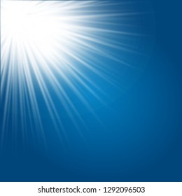 low light effect. Starburst with sparkles on blue background. Vector illustration. Sun