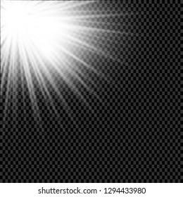 low light effect. Starburst with sparkles on dark background. Vector illustration. Sun