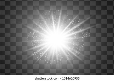 low light effect. Starburst with sparkles on transparent background. Vector illustration. Sun