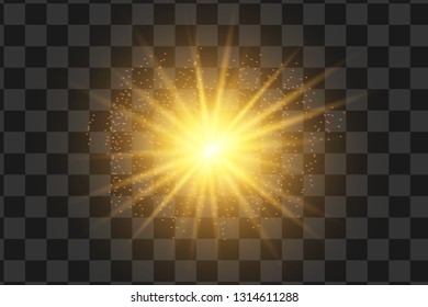 low light effect. Starburst with sparkles on  background. Vector illustration. Sun