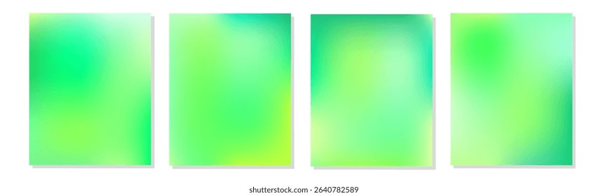 Low light green beautiful gradient colour. Set of 4 editable. Warm gradient texture. Smooth blurry. Design elements. Futuristic templates, artwork, backdrop, banner. Modern pink background. EPS10.
