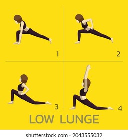 Low Lunge Yoga Manga Tutorial How Cartoon Vector Illustration