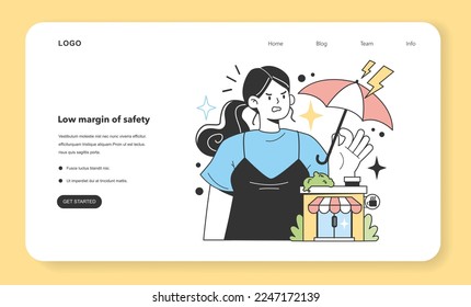Low margin of safety web banner or landing page. Frustrating and irritating factor about starting and developing a small, local business. Potential failure and difficulties. Flat Vector Illustration