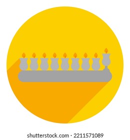 low menorah. icon, logo in flat style flat, low menorah. flat orange, yellow with shadow logo. icon for hanukkah. web browser icon.