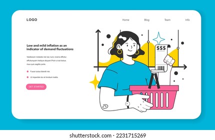 Low and mild inflation as an indicator of demand fluctuations web banner or landing page. Economics crisis and value of money decline. State economy during recession. Flat vector illustration