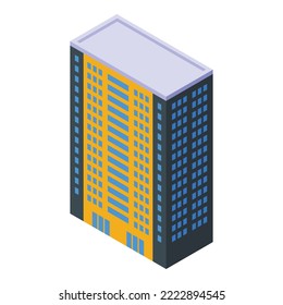Icono de construcción de bajo nivel de varios pisos vector isométrico. Bloqueo de la ciudad. Construcción de fachadas