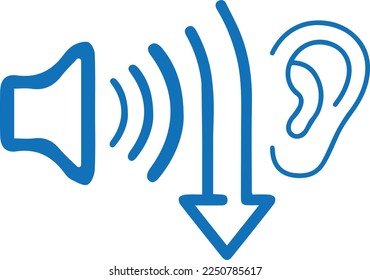 Low noise level icon, low volume icon blue vector