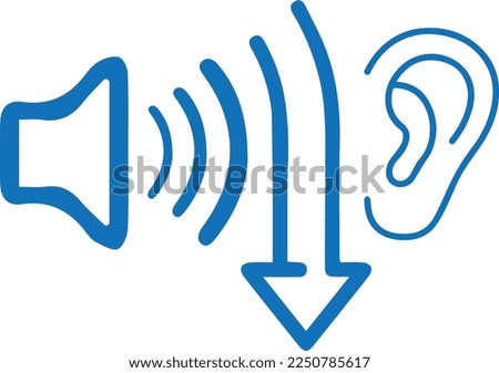 Low noise level icon, low volume icon blue vector