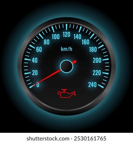 Low Oil Pressure Warning Light on Car Dashboard. Vector Illustration. 