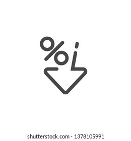 Low percent interest. Percent down icon in linear style. Vector illustration