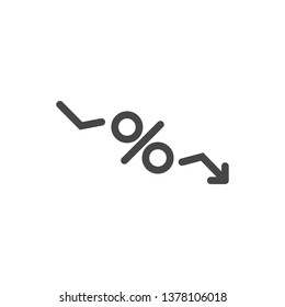 Low percent interest. Percent down icon in linear style. Vector illustration