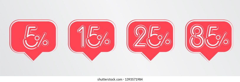 Low percents sale typography icon in red speach bubble shape with creative shapes for promotion advertising