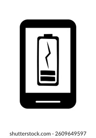 Low phone energy icon. Battery charging smartphone.