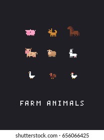 Low pixel 8-bit farm animals icons